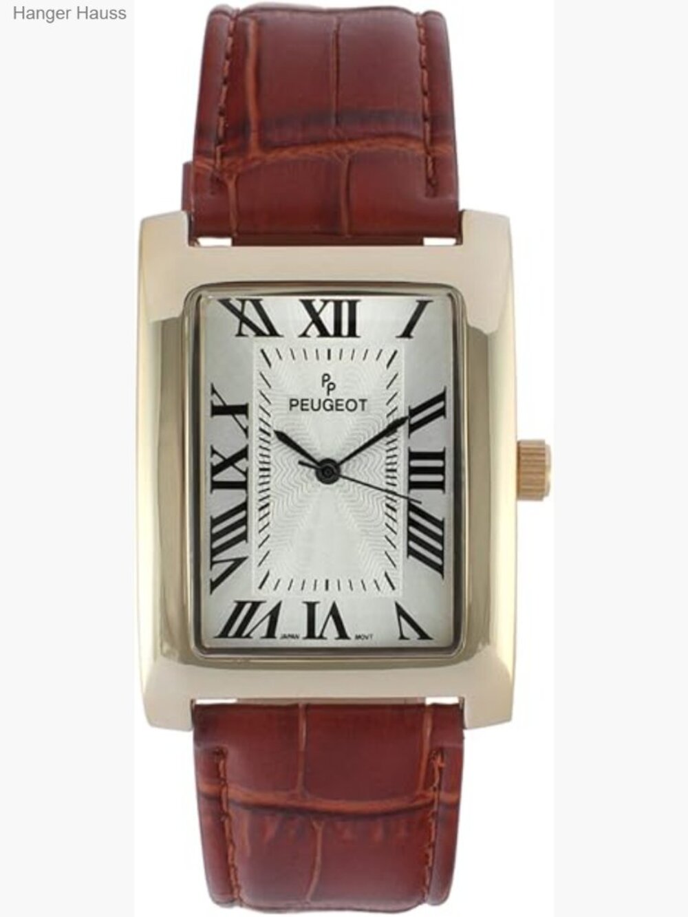 Vintage Tank Shape 14K Gold Plated Wrist Watch with Roman Numeral Dial